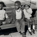 Three little kids on a park bench in Sausalito, California, 1962 Three little kids on a park bench in Sausalito, California, 1962