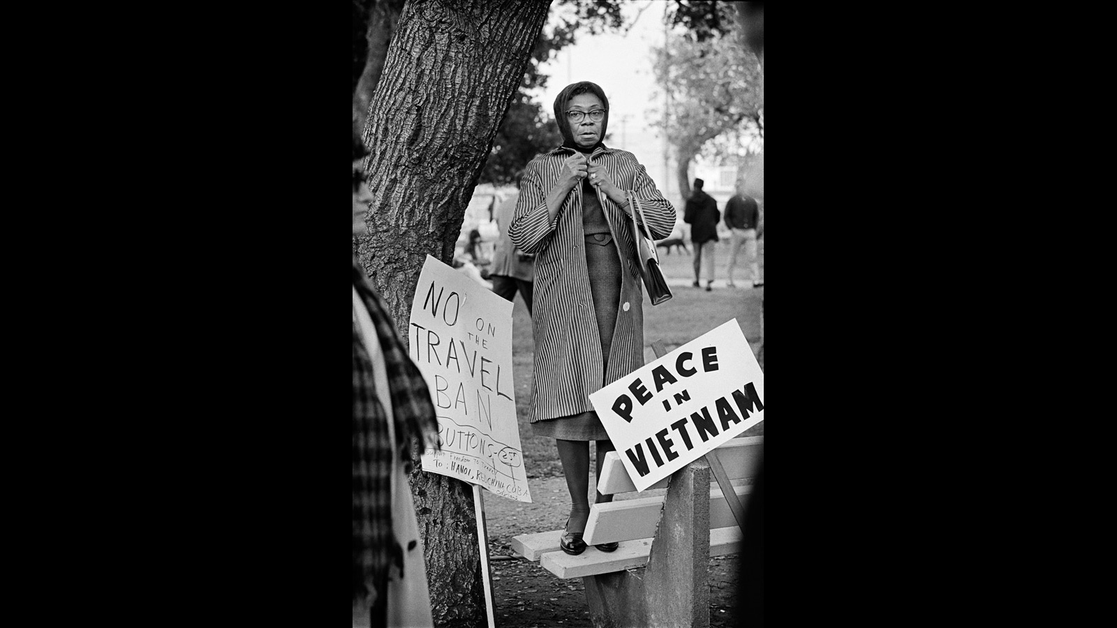 'No On The Travel Ban,' antiwar protest, Oakland, 1965