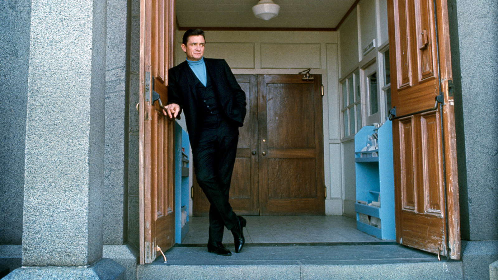 Johnny Cash outside Gray Stone Chapel