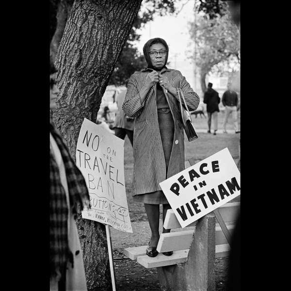 'No On The Travel Ban,' antiwar protest, Oakland, 1965