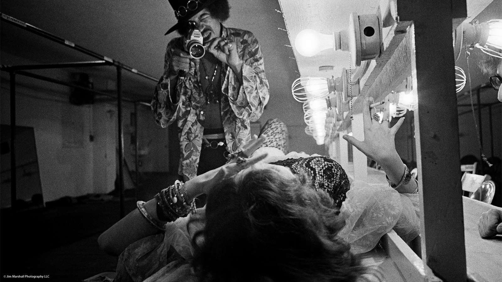 imi Hendrix filming Janis Joplin backstage at Winterland, San Francisco, 1968